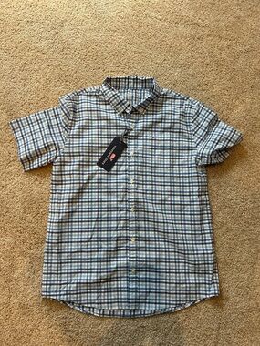 Vineyard Vines Short Sleeve Plaid Button-Down Shirt - Blue & White